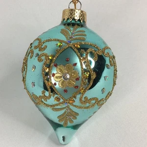 Brillante azul verdoso brillo lágrima adornada vidrio adornado adorno de Navidad - Imagen 1 de 16