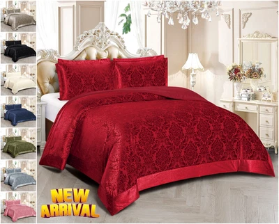 Velvet Bedspread Quilted Bed Throw Luxury Jacquard Bedding Set Double King Sizes - Image 1 of 4