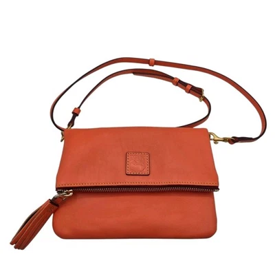 Dooney & Bourke Florentine Leather Foldover Zip Crossbody Bag Purse Salmon  - Image 1 of 4