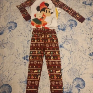Disney Parks Girls Minnie Mouse W/Micketly PJ Sz 4 Christmas Pajamas 2 Piece NWT - Picture 1 of 9
