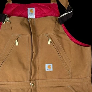 Carhartt Overalls Mens 44x30 Brown R38-BRN Quilt Lined Workwear Insulated Bibs - Picture 1 of 10