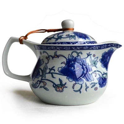 Tetera china de porcelana blanca azul Yxhupot de 15 oz con infusor de acero inoxidable Foto 1 de 4