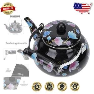 Elegant Floral Ceramic Enamel Teapot, 2.5L Whistling Stainless Steel Kettle - Picture 1 of 11