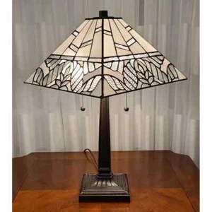 Champagne Geometric Mission Tiffany Style Stained Glass Table Lamp - Picture 1 of 6