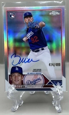 Bobby Miller 2023 Topps Chrome Refractor RC Rookie On-Card Auto 414/499! Dodgers - Image 1 of 2