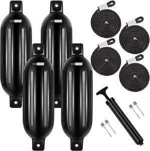 4 Pack Boat Fenders 6.5"X24'' Vinyl Ribbed Marine Bumpers Dock Shield Protection - Picture 1 of 8