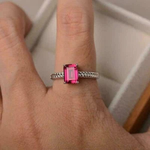 Solid 925 Sterling silver Red Ruby Statement Handmade engagement Ring Size 13 - Picture 1 of 4