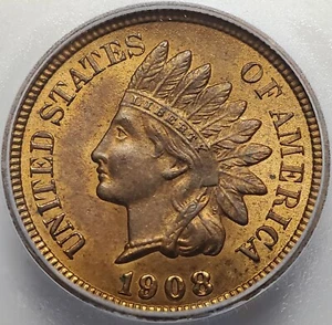 U.S. 1908 Indian Head Cent - 1c - ICG MS65RB RPD Mint Error Variety Snow-5!!! - Picture 1 of 12