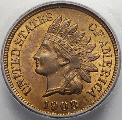 U.S. 1908 Indian Head Cent - 1c - ICG MS65RB RPD Mint Error Variety Snow-5!!! - Image 1 of 4