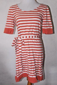 Banana Republic Womens Dress Medium Striped Orange Fabric Belt Short Sleeve - Picture 1 of 5