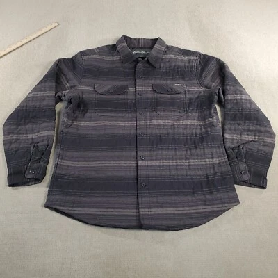 Eddie Bauer Jacket Mens Large Black Gray Quilted Lined Button Up Collared Stripe - Image 1 of 4