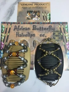 A pair of an AUTHENTIC handmade African Butterfly Hairclips gift Ideas - Picture 1 of 11