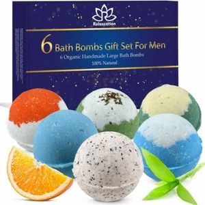 6 Bath Bombs Gift Set For Men-Relaxing Epsom Salt, Organic Essential Oils 5oz XL - Picture 1 of 12