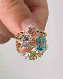 3Ct Emerald Cut Lab-Created Multi-Color Engagement Ring 14K Yellow Gold Finish - Picture 1 of 12