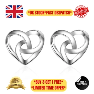 925 Sterling Silver Stunning Swirl Heart Stud Earrings Womens Jewellery Gift UK - Picture 1 of 9