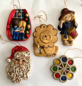 Vtg Plaster Crafts Christmas Ornaments. Little Drummer Boy, Hippie/Boho set 5 - Picture 1 of 4