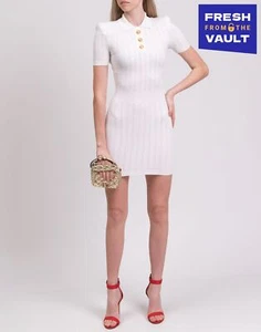 RRP€1980 BALMAIN Mini Dress FR34 US2 UK6 XS Ribbed Mid-Weight Knit Made in Italy - Picture 1 of 8