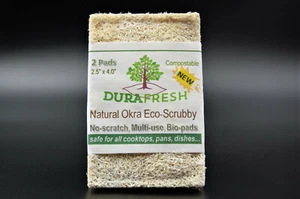 2-pk Natural Okra Dish Scrub Pad for Kitchen Dishes. Compostable Brillo Sponge  - Picture 1 of 1