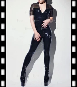 Sexy Traje de Gato de Látex Color en Contraste Cuello en V Frontal 3 Vías Cremallera Personalizado 0.4mm B96 - Imagen 1 de 6