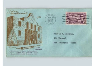 ¡BONITO! Centenario de Texas, 1936 primer día de emisión, canc. Gonzales, TX, foto de The  - Imagen 1 de 1
