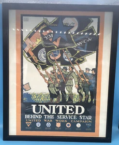 1918 United Behind The Service Stern Poster Erster Weltkrieg Vintage Nachdruck - Bild 1 von 4