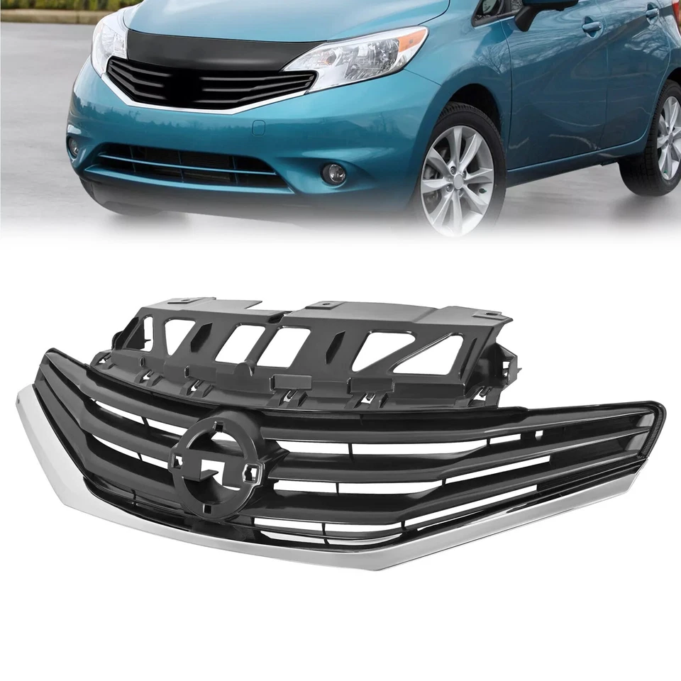 Fit 2014-2017 Nissan Versa Note Black Front Bumper Grille W/Chrome Trim - Image 1 of 4