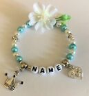 GIRL&#39;S PERSONALISED PRINCESS BRACELET ALL NAMES &amp; COLOURS DIAMENTES SILVER