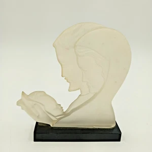 Lucite Icon w Jesus Mary & Joseph Figurine On Black Stand Vintage Mid Century 5" - Picture 1 of 7