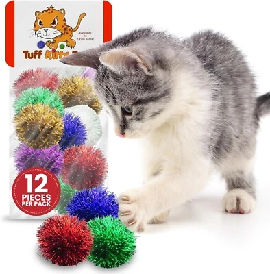 KATS'N US® Jumbo Sparkle Ball Tuff Kitty Puff® Cat Toy - 12 Pak