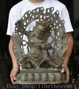 Escultura de Buda Vajradhara Vajrabhairava Budismo Tibetano Cobre 22,8" Antiguo - Imagen 1 de 16
