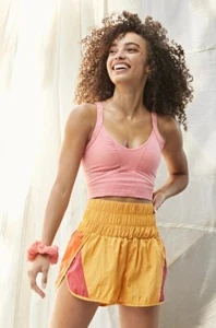 Free People FP Movement The Way Home Colorblock Shorts Large Honey Gold Orange - Picture 1 of 10