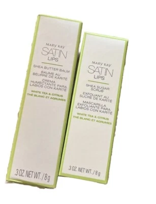 CONJUNTO DE LÁBIOS ACETINADOS Mary Kay chá branco e bálsamo de manteiga de karité cítrico - esfoliante esfoliante Novo - Imagem 1 de 4