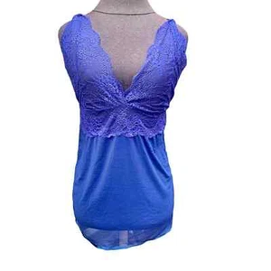 Damen Dessous Spitze Babydoll Träger Negligee Neckholder Teddy V-Ausschnitt blau - Bild 1 von 14