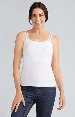 Camiseta Amoena 'Valletta' pós-cirurgia mastectomia embolsada tiras - BRANCA - Imagem 1 de 3