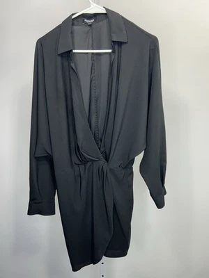 Vestido negro manga larga Express Portofino para mujer, talla grande. 3W Foto 1 de 4