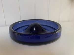 Cobalt Blue Holmegaard Glass Ashtray by Per Lütken, Denmark – 22 cm, Signed - Picture 1 of 8