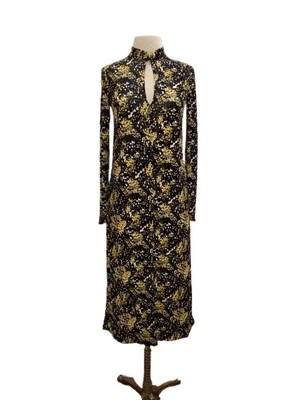 Vestido Jersey Pinko $390 Italiano Negro/Amarillo Zumare Abito Estampado Talla Pequeña Foto 1 de 4