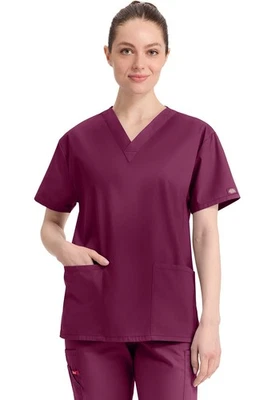 Dickies Scrubs V Neck Scrub Top Dickies EDS 86706 Signature Wine - Image 1 of 4