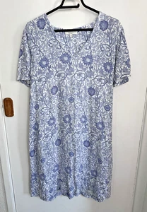 Next Morris & Co Floral Flower Cotton Dress Blue & White Linen Mix UK 20 - Picture 1 of 11