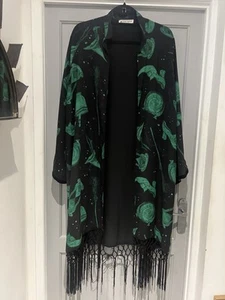 🔥COSMIC DRIFTERS🔥Black & Green Witch Print COAT Rare Size 16-18 - Picture 1 of 8