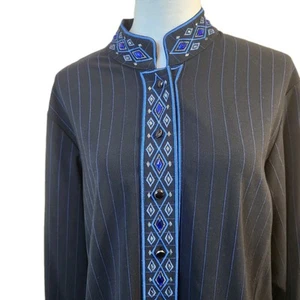 Bob Mackie Damen Nadelstreifen Blazer Jacke Größe Large bestickt Schmuck künstlerisch - Bild 1 von 23