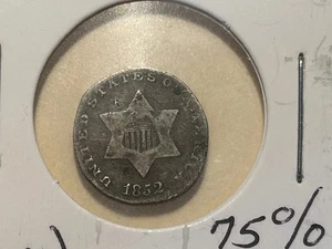 1852 Silver 3 Cent Coin (TRIMES) 75% Silver THE SMALLEST OF THE US COINS - Picture 1 of 9
