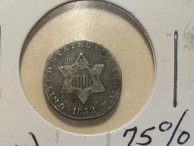 1852 Silver 3 Cent Coin (TRIMES) 75% Silver THE SMALLEST OF THE US COINS - Image 1 of 4