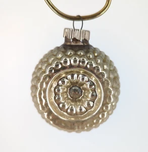 Vintage Shiny Brite holprig Glas doppelter Blumeneinzug Weihnachtsschmuck silber - Bild 1 von 6