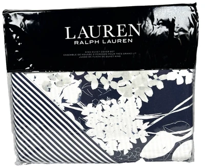 Ralph Lauren Reese KING Duvet Cover Set Floral Navy Blue 100% Cotton with Shams - Image 1 of 4