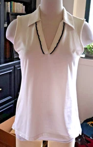 Tory Burch Sport Women's Sleeveless Collared Ruffle Polo Shirt Top White Medium - Picture 1 of 5