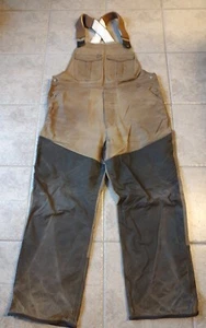 Cabela's Waxed Cotton Hunting Bibs with Leather Trim size Large - Picture 1 of 4