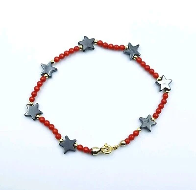 Bracciale Donna  Di Corallo Rosso  Ematite Argento 925 Dorato Vittoriano Romano  - Immagine 1 di 3