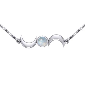 Crescent Triple Luna Collar 925 Plata de Ley Joyería Fina Arcoíris Piedra Lunar - Imagen 1 de 13
