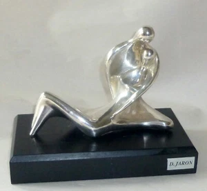 Devora Jaron Sterling Silver wood mounted 6.5" Art Sculpture - Lovers at Peace - Picture 1 of 8